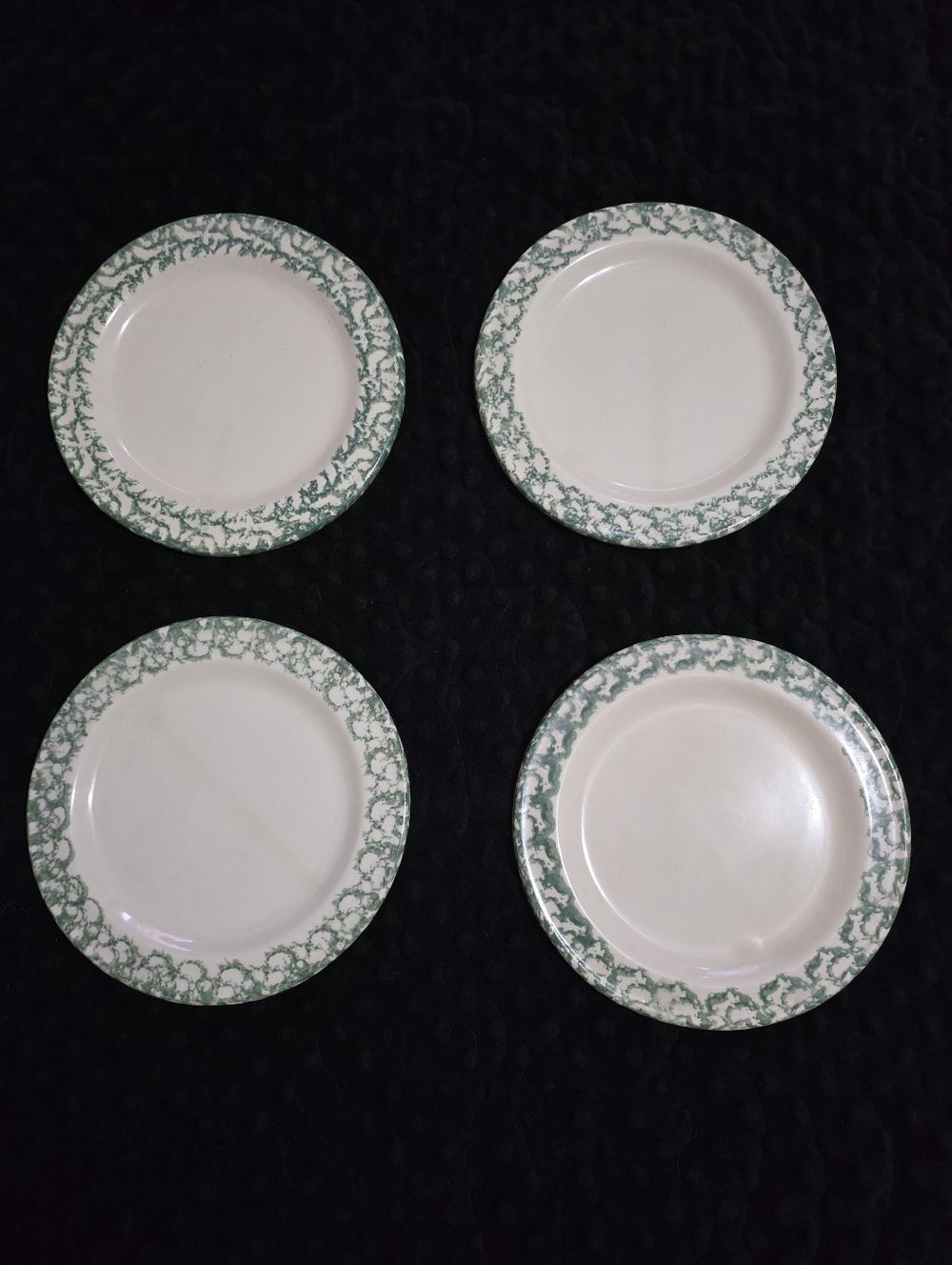Roseville Green Sponge Pattern Ceramic Salad Plates - Home Dining